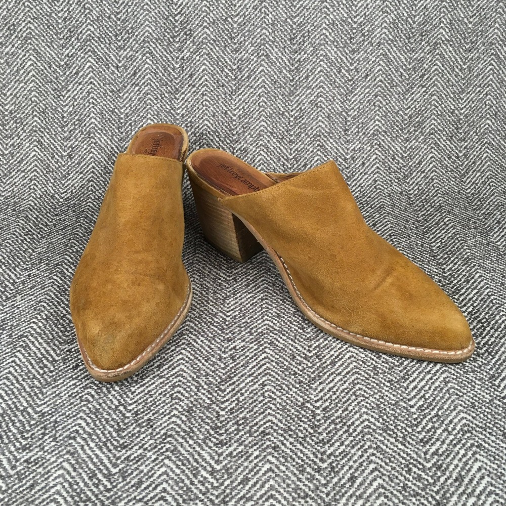 Jeffrey Campbell Favela 2 Tan Suede Western Pointed Toe Block Heel Mules 8.5